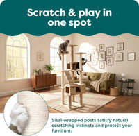 FurHaven 69.3" Tall Cat Scratching Post Tower for Indoor Cats - Cat Tower / Double Decker Playground (Cream) - image 4