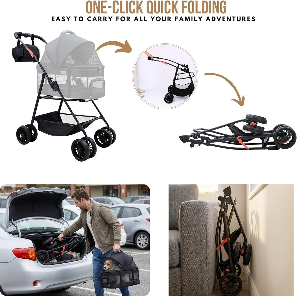 Bicystar 3 in 1 Pet Stroller, Cat Stroller w/Detachable Carrier - image 4