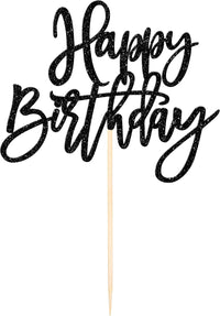 ZHUOWEISM 1 PCS Gold Happy Birthday & Anniversary Cake Topper – Fun for Kids & Family - Black - image 3