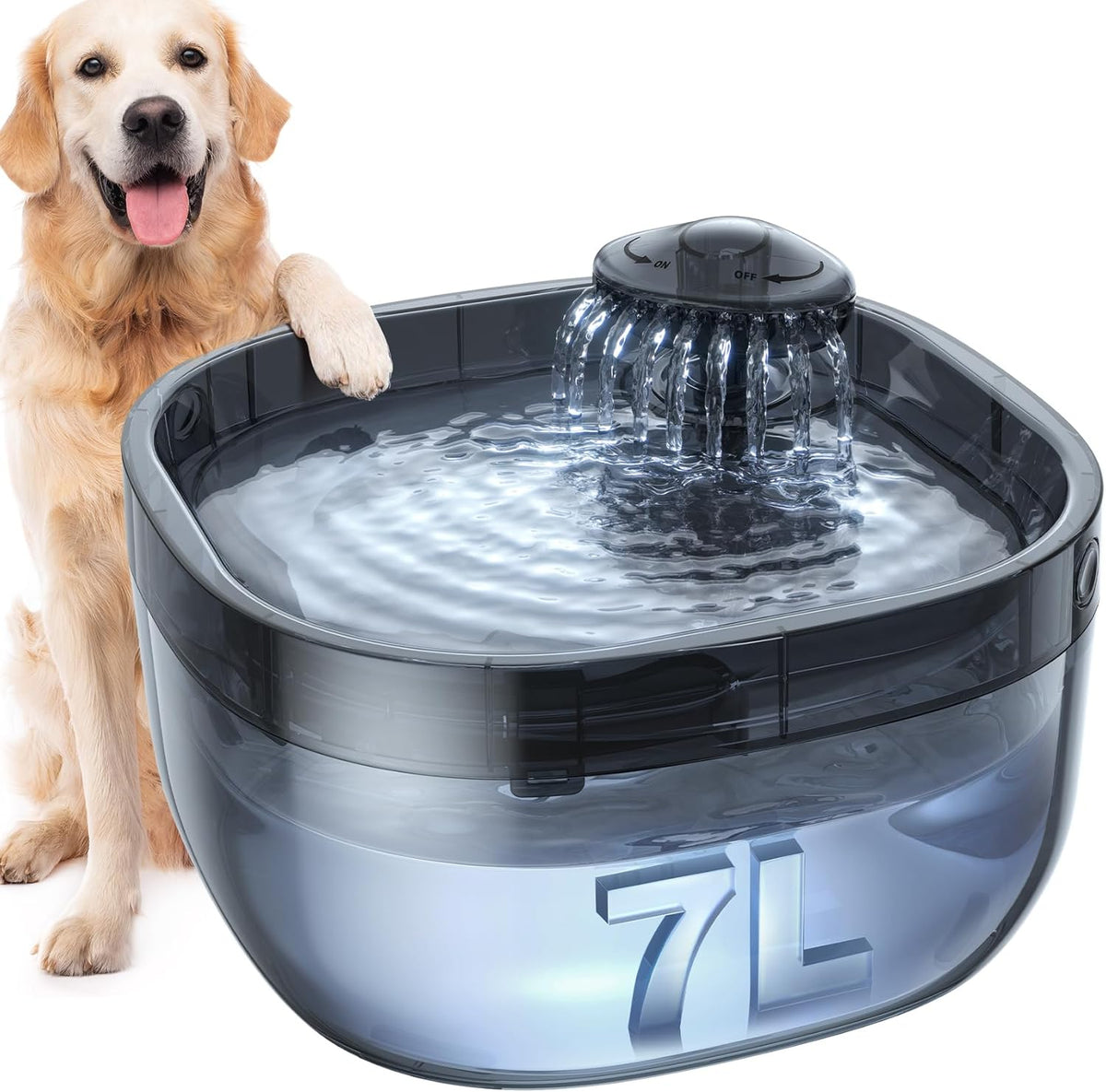 7L/1.8Gal Dog Water Fountain for Large Dog - Clear Blue Pet Fountain+2 Filters