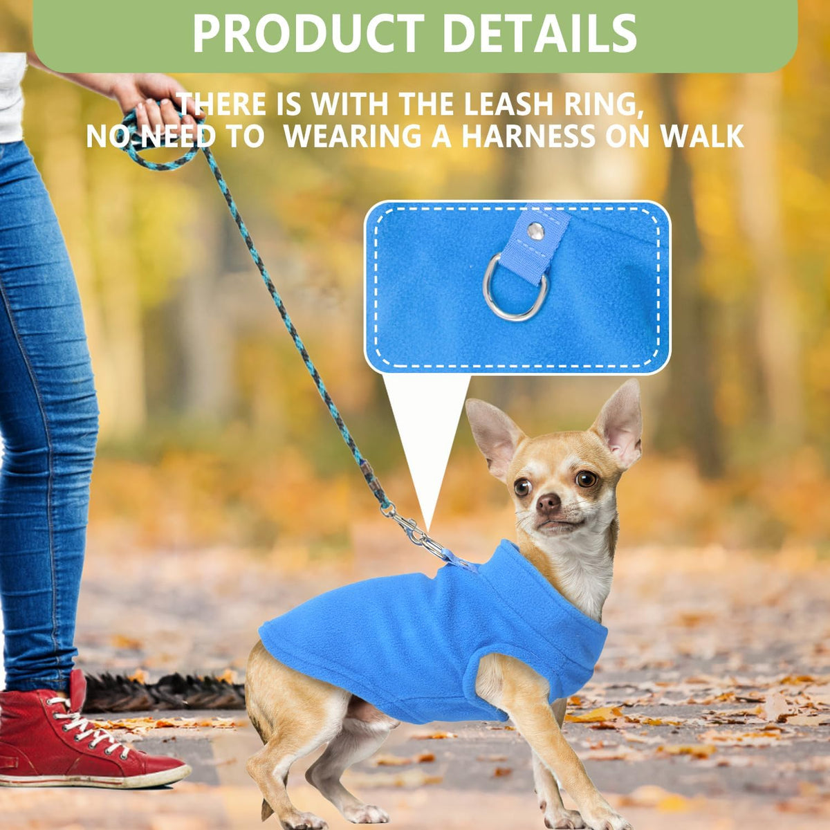 2 Pieces Fleece Dog Sweater Vest Winter Warm Dog Clothes for Small - blue,green / Medium(7-10lbs) - image 4