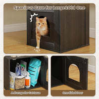 PEQULTI 57.5" Cat Tree with Litter Box Enclosure Large, Wood Cat Tower for Indoor Cats with Storage Cabinet and Cozy Cat Condo, Sisal Covered Scratching Post and Repalcable Dangling Balls, Black