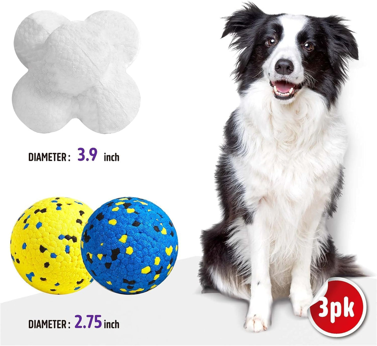 Kimee Dog Balls Tennis Balls Dog Chew Toys for Aggressive Chewers - 3 Balls (Atom 3.9in) - image 2