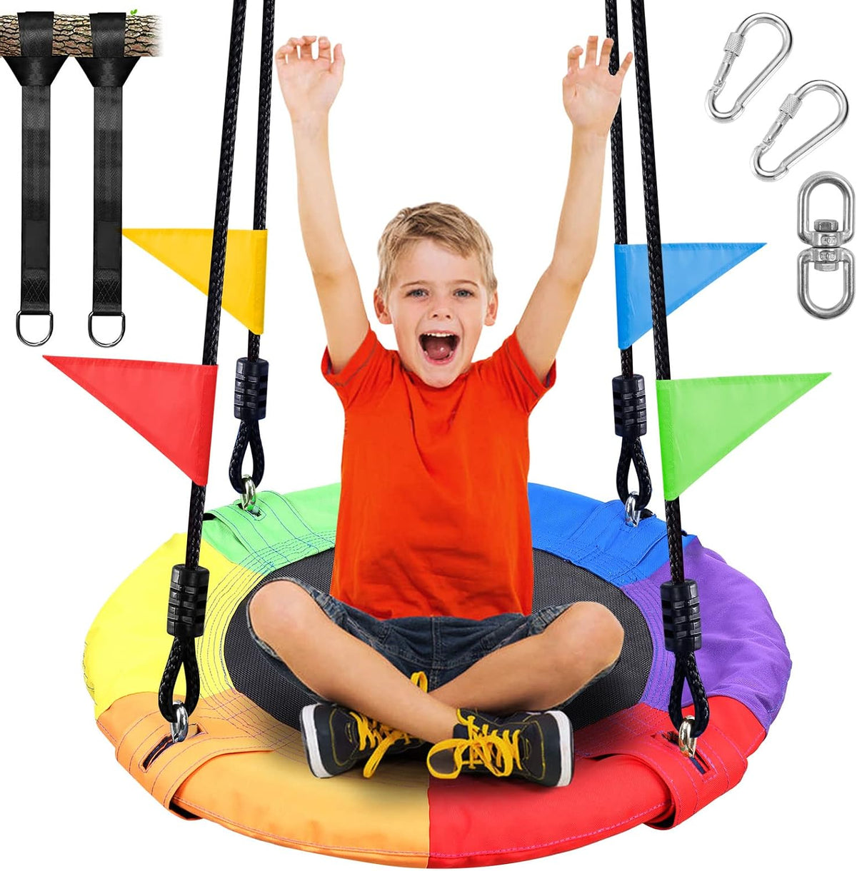 Odoland 24 inch Chidren Tree Swing Net Swing Outdoor Kid Platform - Multicolour