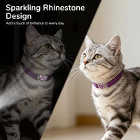 BINGPET Diamond Cat Collar with Bell, Adjustable Kitten Collar - Purple(Heart) / Neck Girth 8"-10" - image 3