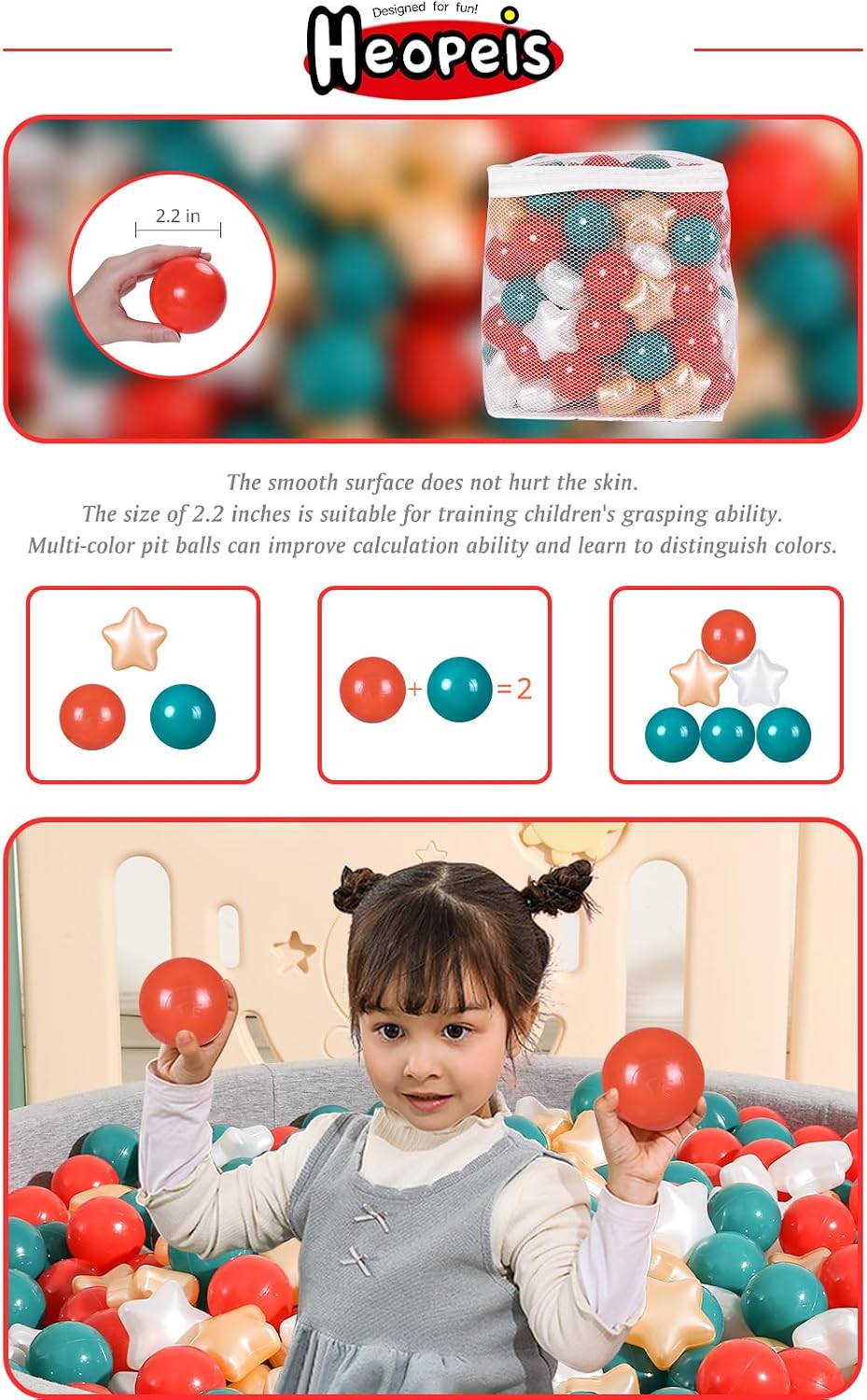 Star Ball Pit Balls for Toddlers, Ball Pool Play Tent - Red+Pearl White+Pearl Gold+Deep Green / 100 - image 4