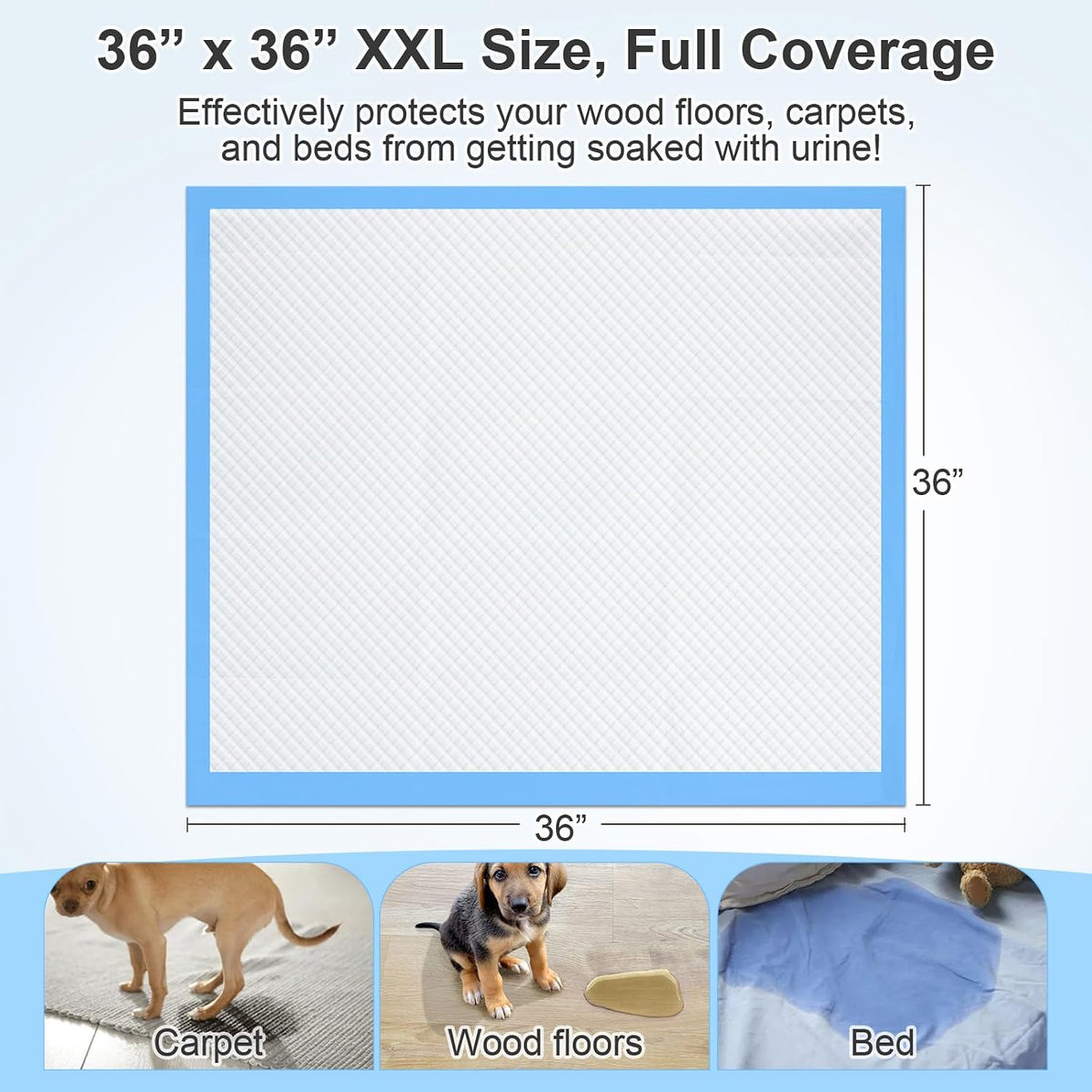 Enormous 37"x 54" Dog Training Potty Pads - 36"x36" Blue(100counts) - image 2