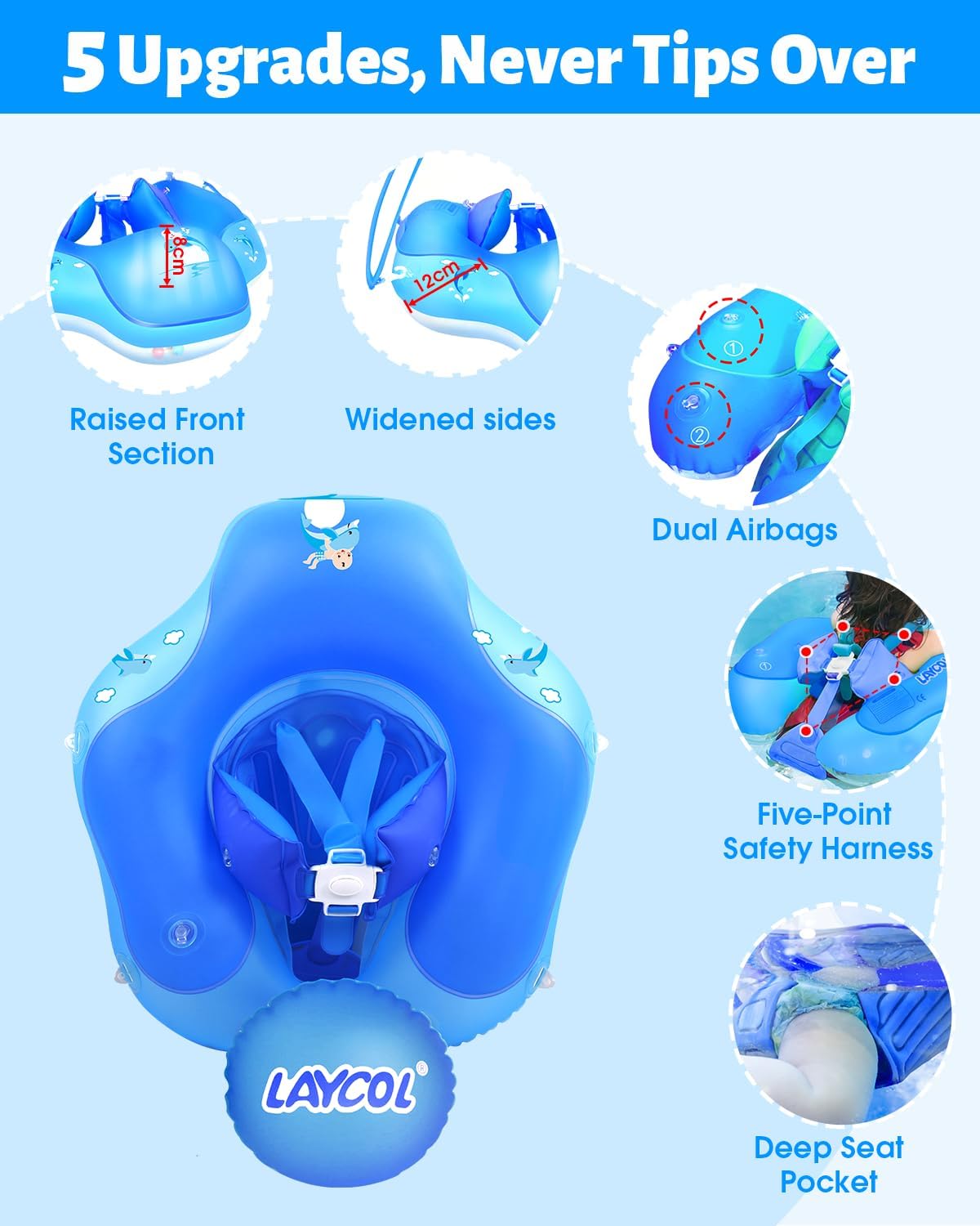 Baby Pool Float with Canopy UPF50+ - Small / deepblue - image 4