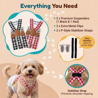 2 Pieces Dog Diaper Suspenders - Plaid / Medium/Large - image 3