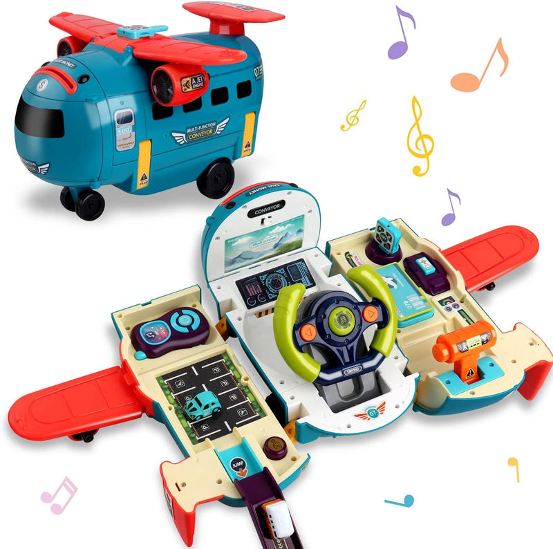 Dwi Dowellin Airplane Toy with Fire Truck Cars and Play Mat - Transformer Airplane