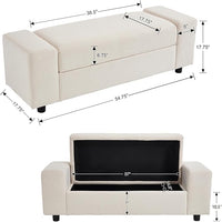 Beige Storage Bench for Entryway, 55" Bedroom Ottoman with Storage Large Linen Fabric Upholstered End of Bench with Lip for Living Room/Bedroom/Lounge/Shop, Beige
