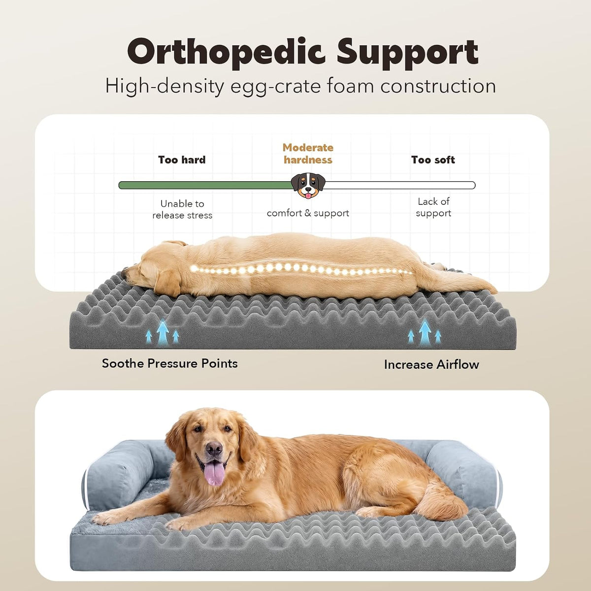 Orthopedic Washable Dog Bed with Bolster for Medium to Large Dogs – Essentials for Dogs - 45.0"L x 35.0"W x 8.0"Th / Grey - image 4
