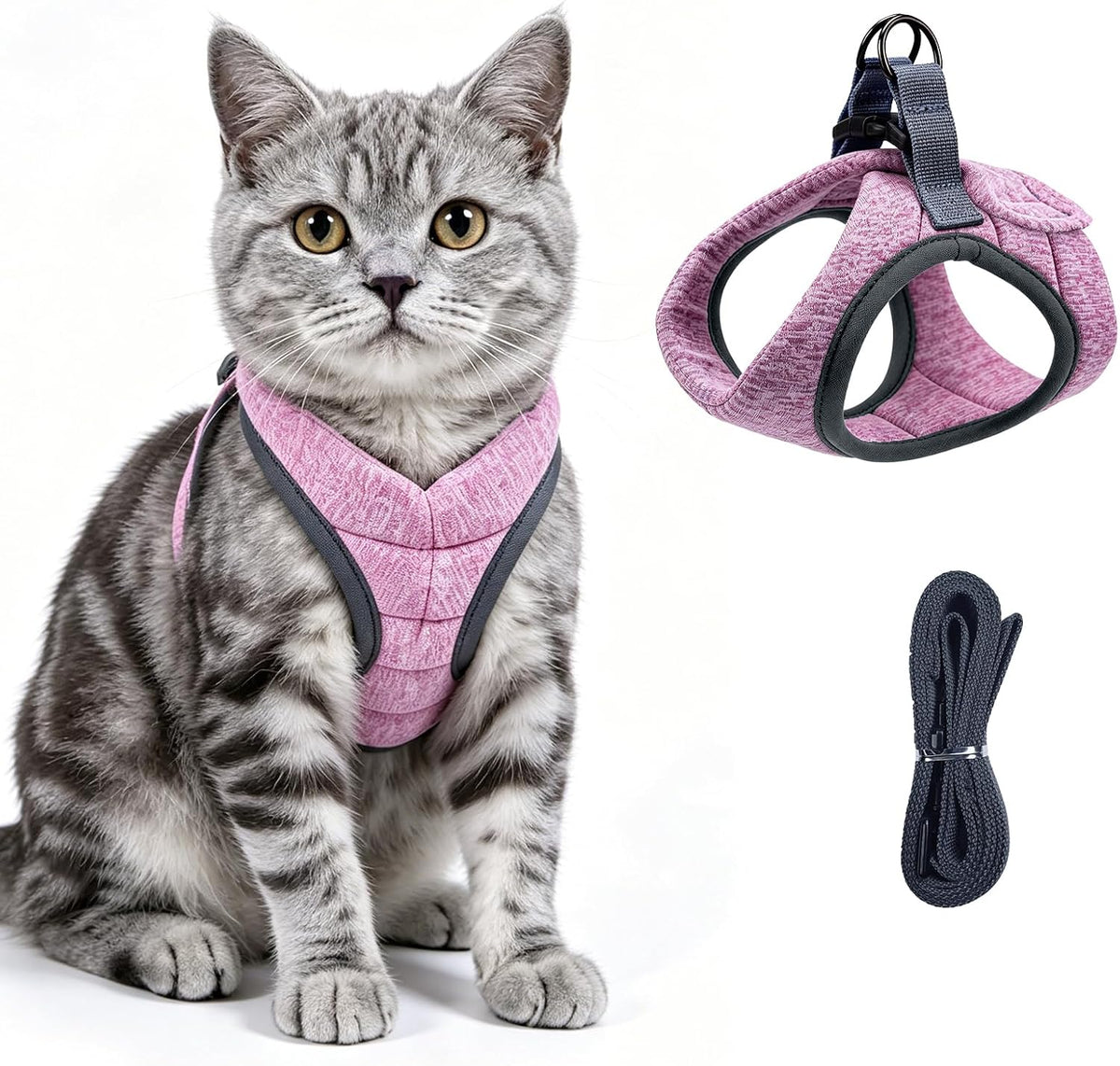 Cat Harness and Leash - Ultra Light Escape Proof Kitten Collar Cat Walking Jacket with Running - Pink / Large