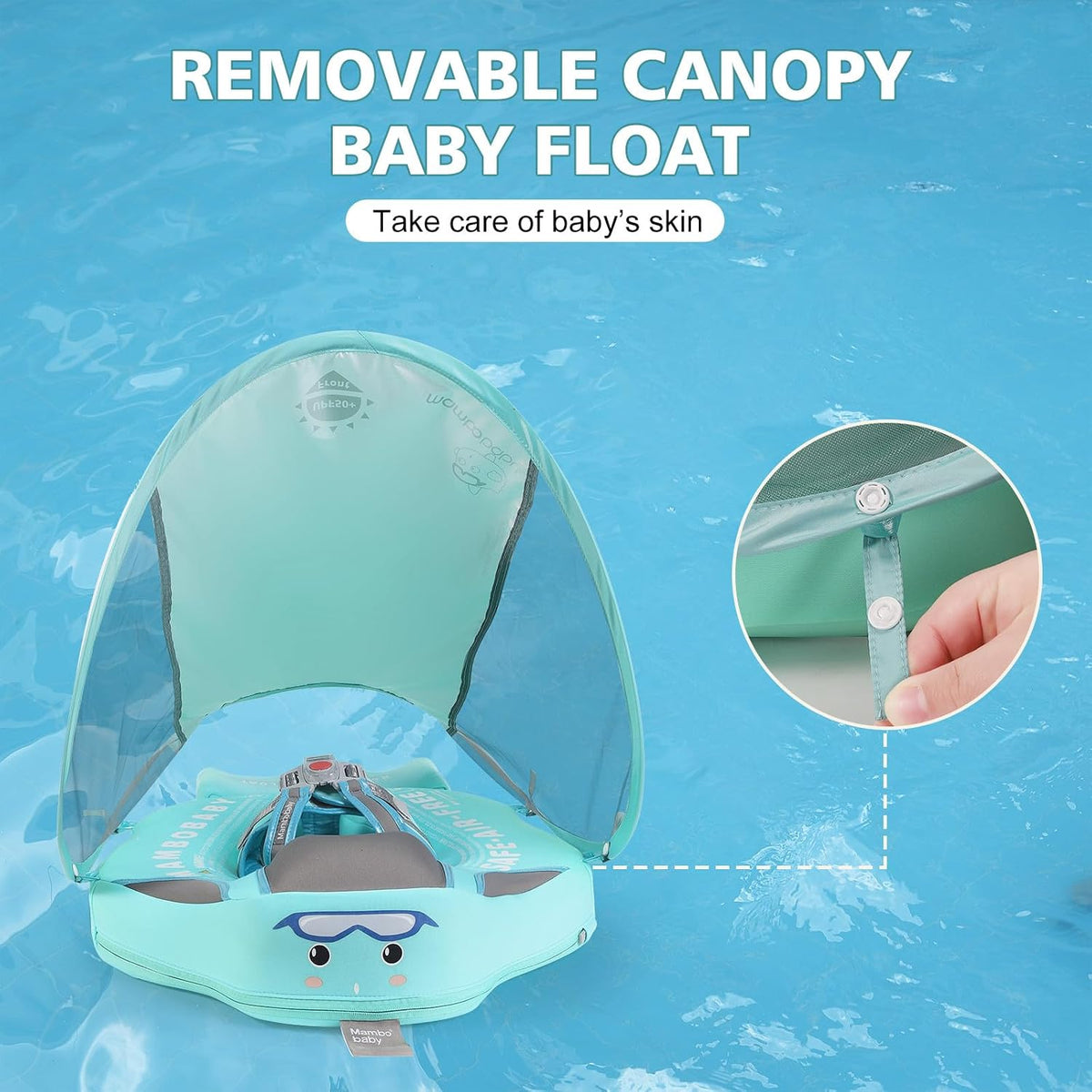 Baby Floats for Pool with Canopy Removable Sun Protection Canopy - Classic green with tail - image 3