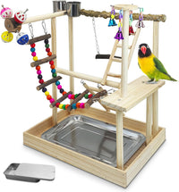 PINVNBY Bird Playground Parrot Playstand Birds Play Stand Wood - Two Floors With Bell Platform