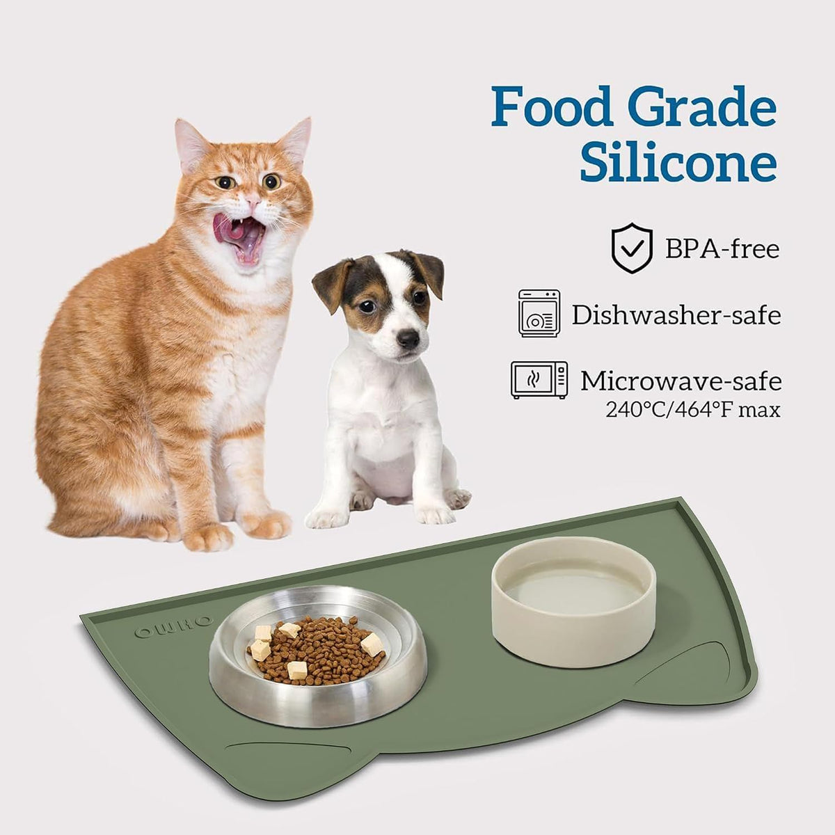 OHMO Cat Food Mat, Silicone Pet Feeding Mat, 18x9.8 - 20"L x 12"W / Camouflage Green - image 3