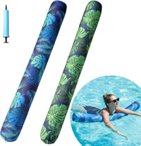 FindUWill 2-pack inflatable fabric-covered pool noodles in blue and green flower print - view 2