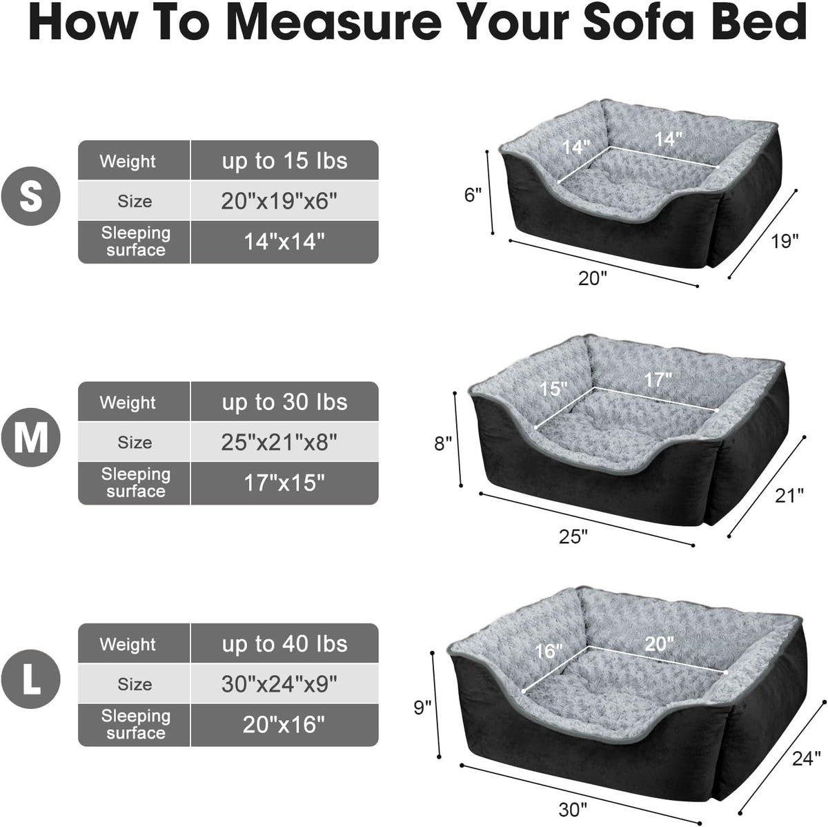 JOEJOY Rectangle Dog Bed for Large Medium Small Dogs - Black / M(25"x 21"x 8") - image 4