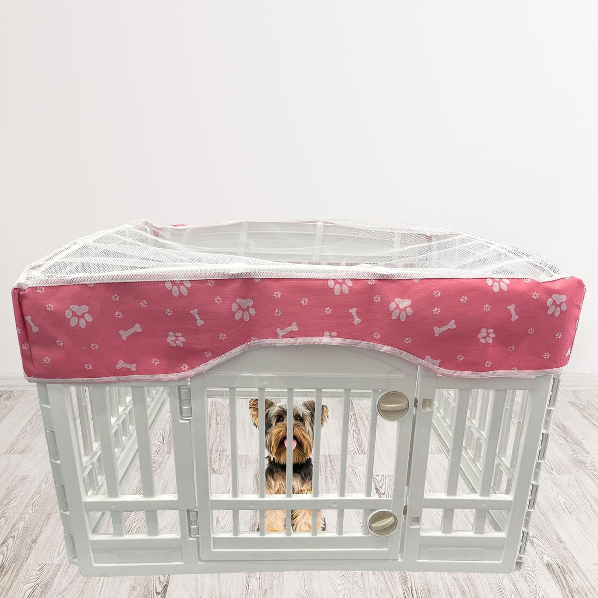 PJYuCien Playpen Top Cover for 36'' Width 4 Panel Pen, Black Paw – Essentials for Dogs - Fits Plastic 4 Panels Playpen / Cover, 36"Width, Pink Paw ( Adhesive Tape Connections ) - image 2
