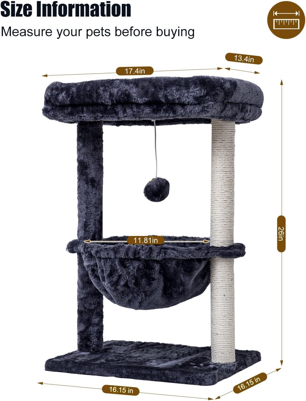 SYANDLVY Small Cat Tree for Indoor Cats - Smoky / Top Perch with Basket - image 3