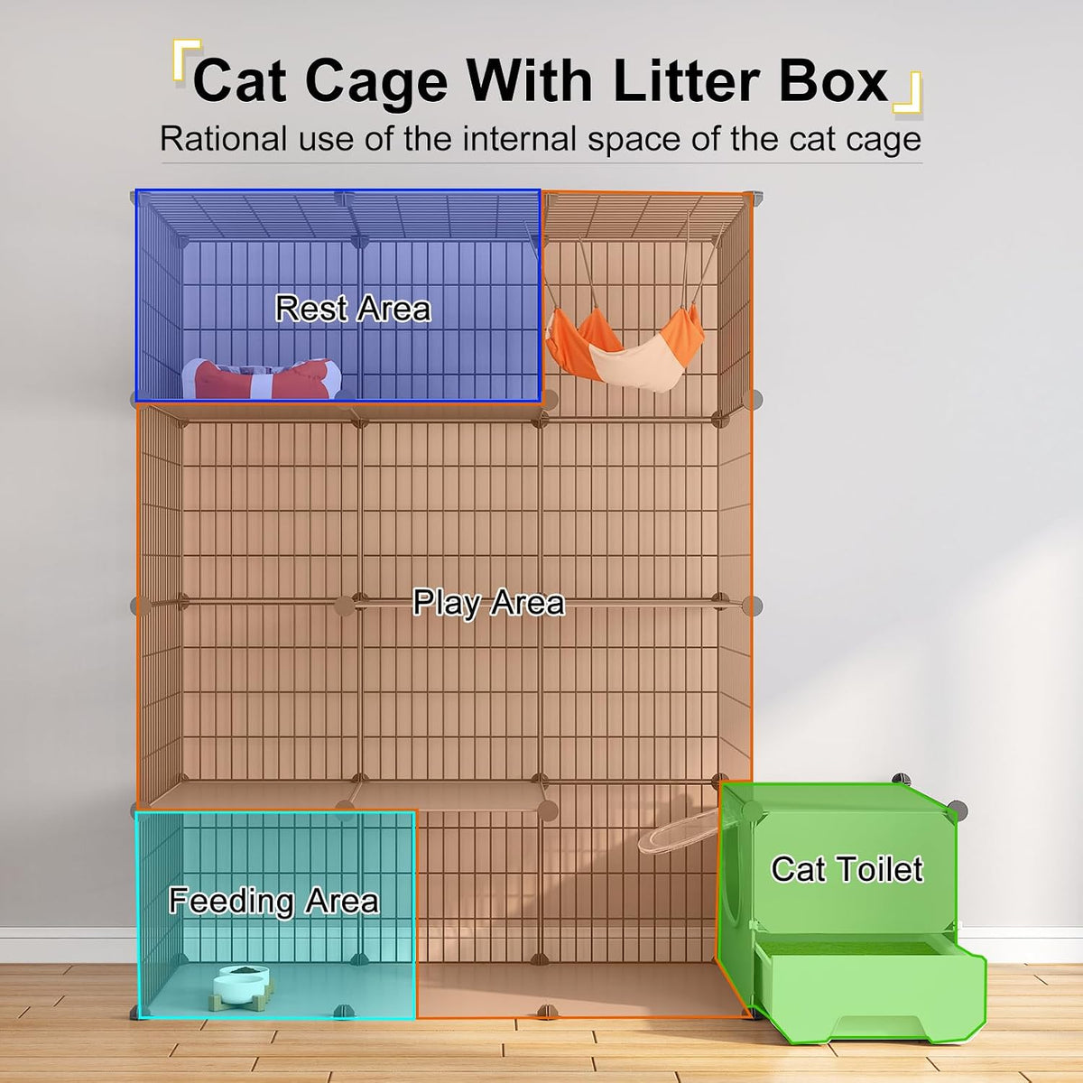 Large four tier metal wire cat cage with separate litter box drawer - view 3