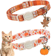 ARING PET 2 Pack Cat Collar-Cute Cotton Cat Collar Breakaway - Fall White & Orange