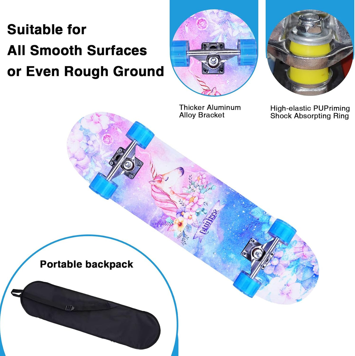 Skateboards for Beginners Kids Boys Girls and Adults, 31''x8'' - Pink Unicorn - image 3