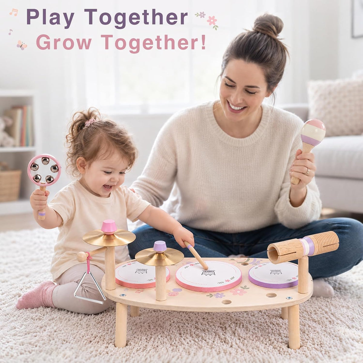 Vanplay Kids Drum Set, Montessori Toys for 2 3 Year Old Boy Girl Gifts – Fun for Kids & Family - Pink,purple - image 4