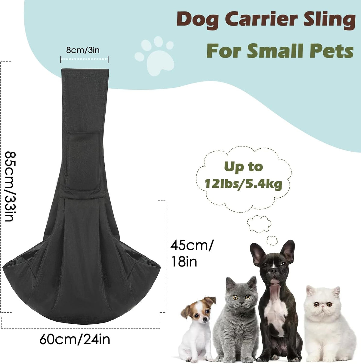 Pawaboo Small Dog Sling Carrier – Essentials for Dogs - Black - image 3