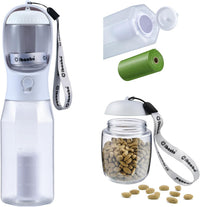 Dog Water Bottle with Food Container & Poop Bag Holder & Filter – Essentials for Dogs - #08 White / 20oz