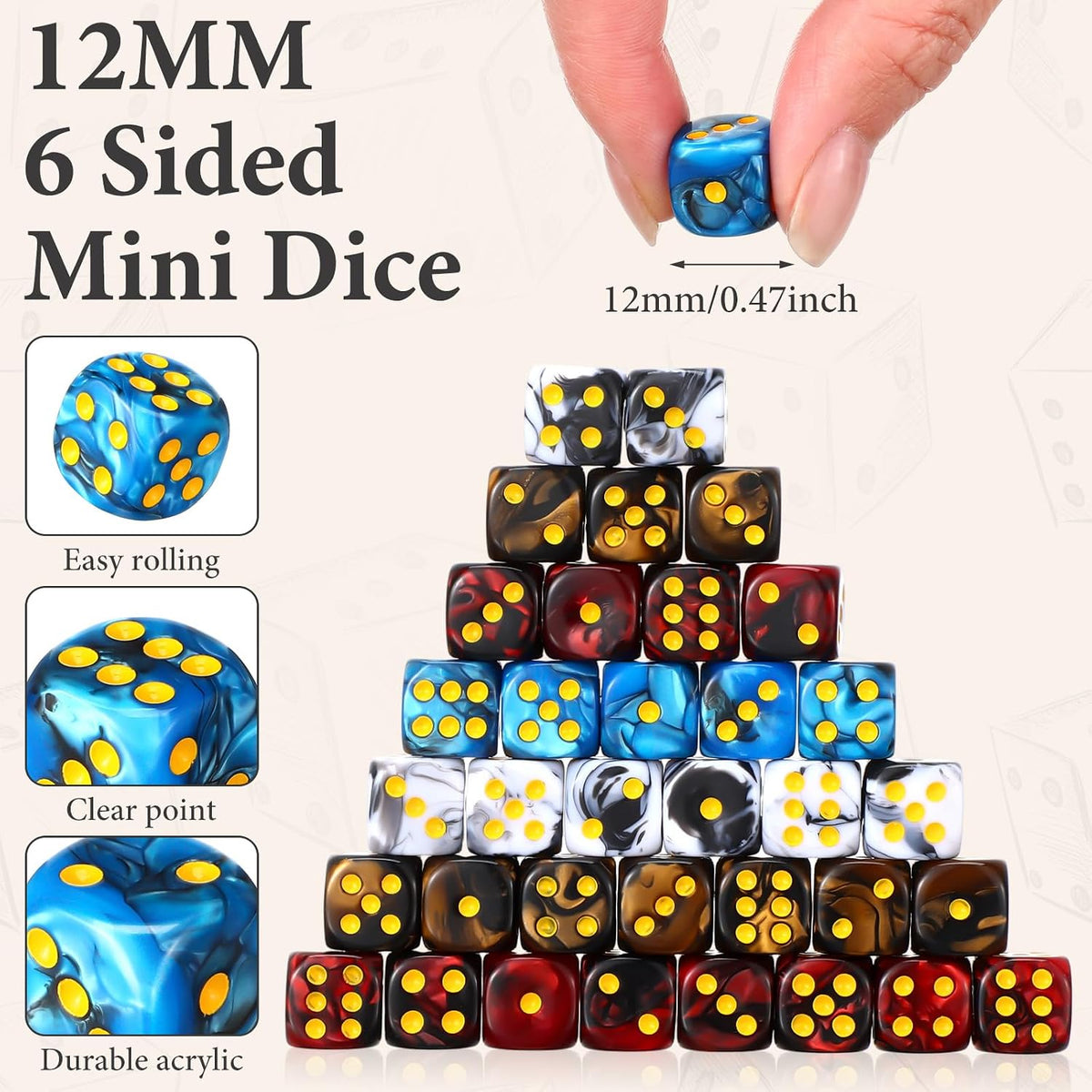 Foilswirl 144-piece 12mm mini dice set in brown, dark red, blue and gray with storage boxes - view 20