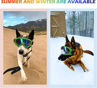 Large Dog Sunglasses With Adjustable Strap UV Protection, Windproof Puppy Eyewear, Suitable for Medium-Large Pets, Eyes Protection, Soft Goggles (Green Frame)