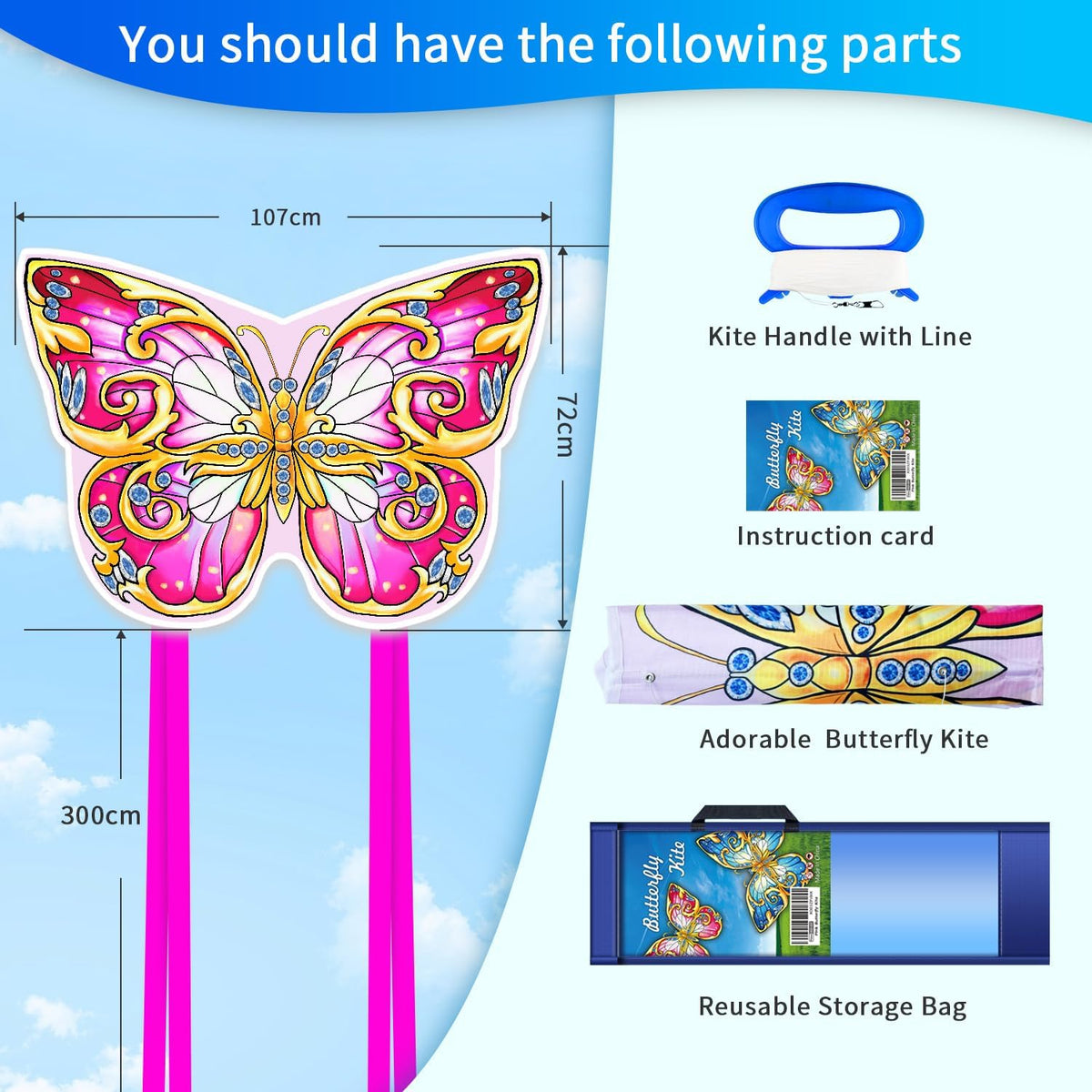 Xida Butterfly Kites for Kids and Adults Easy to Fly - Pink Butterfly - image 2