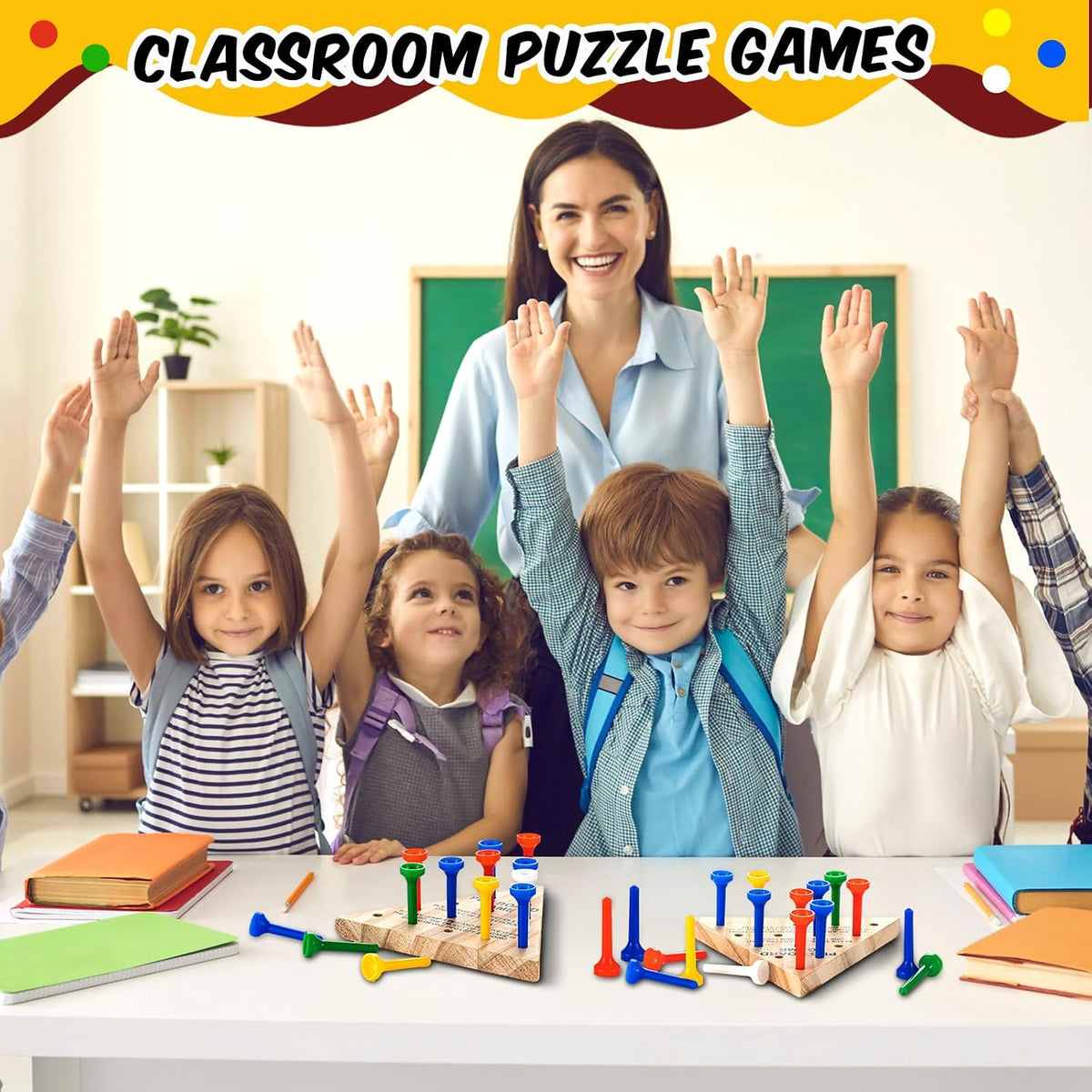 Zhanmai 3 Sets Wooden Triangle Peg Travel Game - Multi-color Peg / 3 - image 4