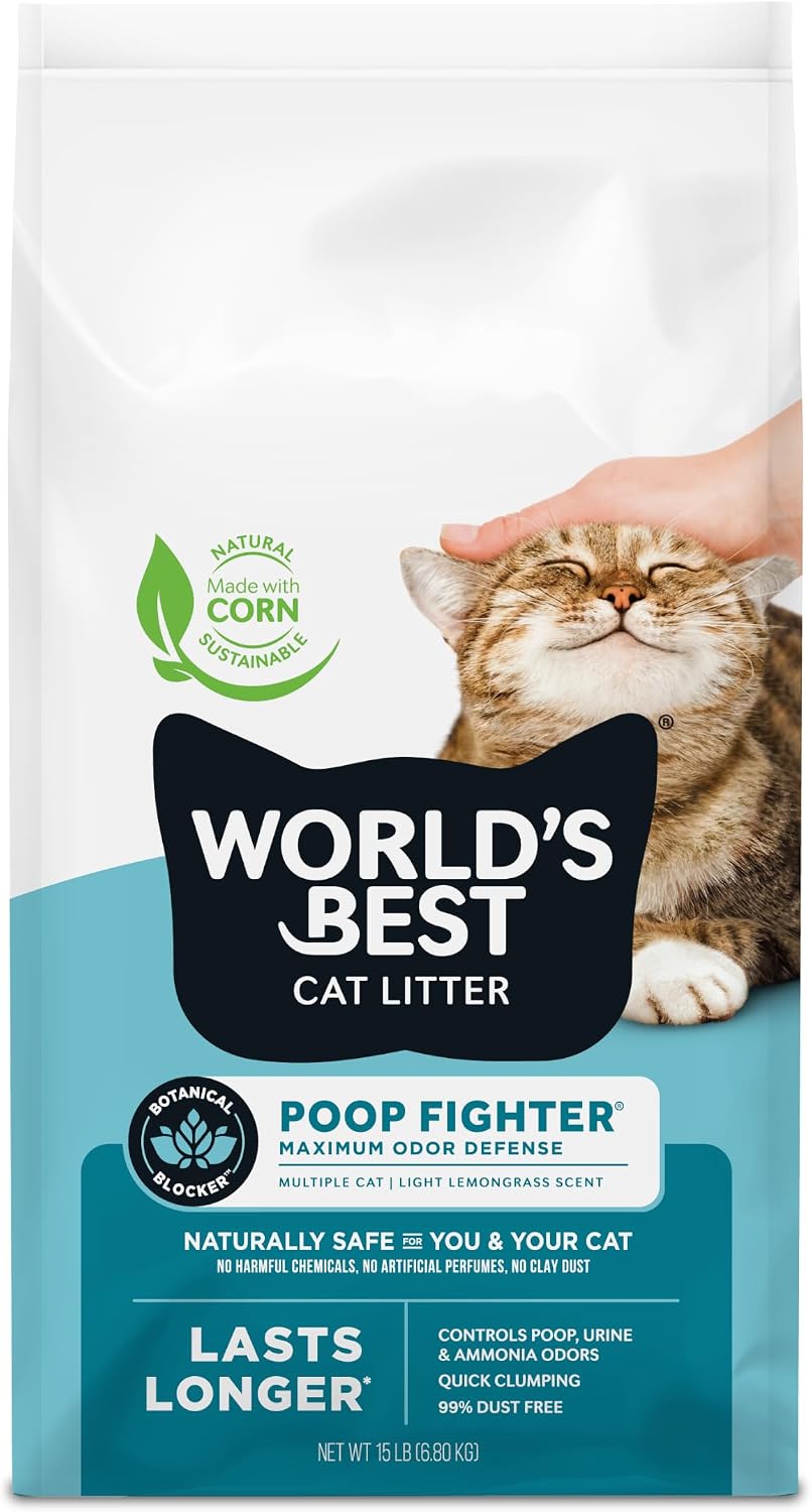 World's Best Cat Litter Poop Fighter, Urine & Poop Odor Defense - 15lb