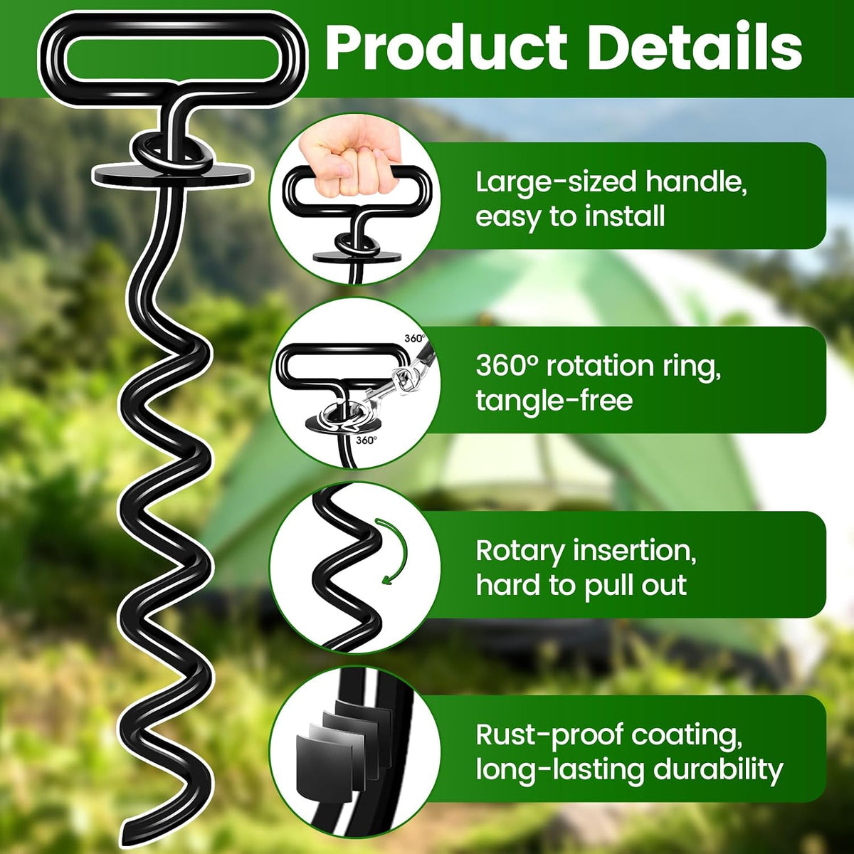 Dog Tie Out Stake, Heavy Duty Dog Stake for Outside – Essentials for Dogs - image 2