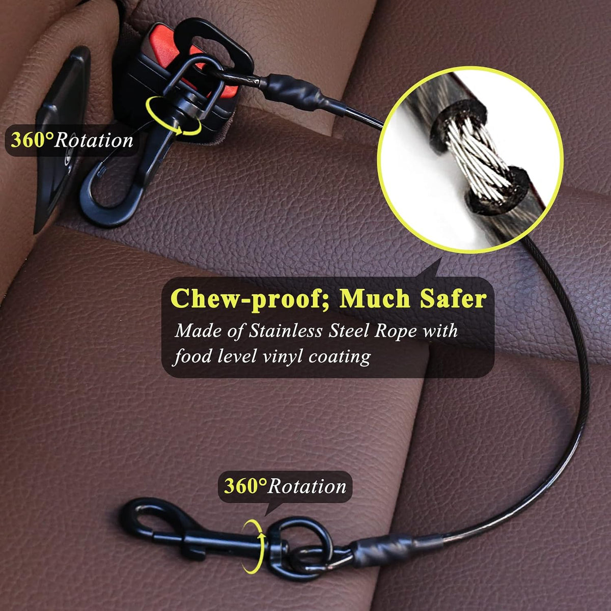VIVAGLORY Dog Seatbelt Tuffbelt Dog Car Harness, XS - 16 Inch / Black - image 2