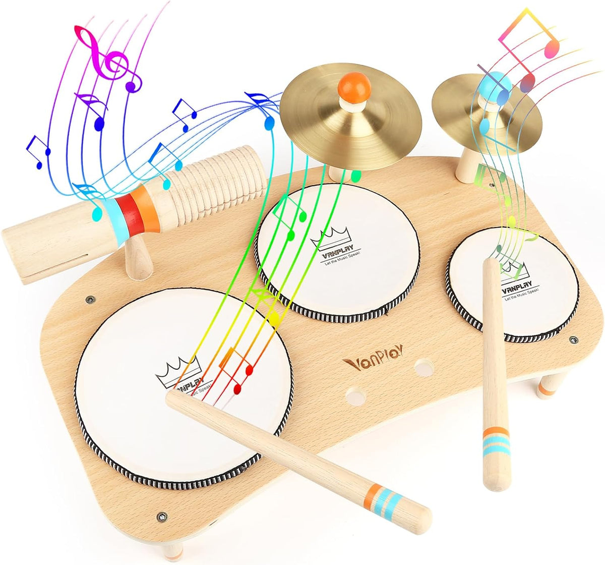 Vanplay Kids Drum Set, Montessori Toys for 2 3 Year Old Boy Girl Gifts – Fun for Kids & Family - Multi-colored