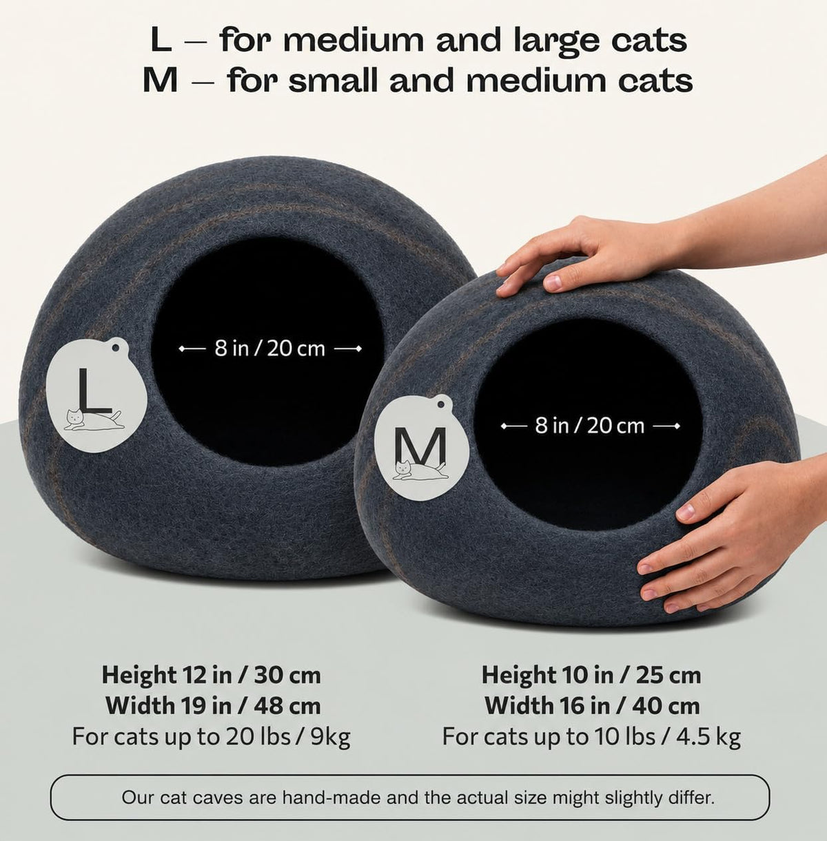 Cat Cave, New Zealand Wool Bed for Indoor Cats - Slate Gray / Medium - image 2