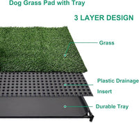 Dog Grass Pad with Tray, 35" X 23" Large Indoor/Outdoor Potty Training Pad, Durable Leak-Proof Tray and Reusable Puppy Grass Pads, Easy Clean Portable Pet Relief System for Small to Medium Dogs
