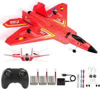ANTSIR F-22 RC Airplane, 2.4GHz Easy to Fly Foam RC Plane - Red F22-3 Batteries