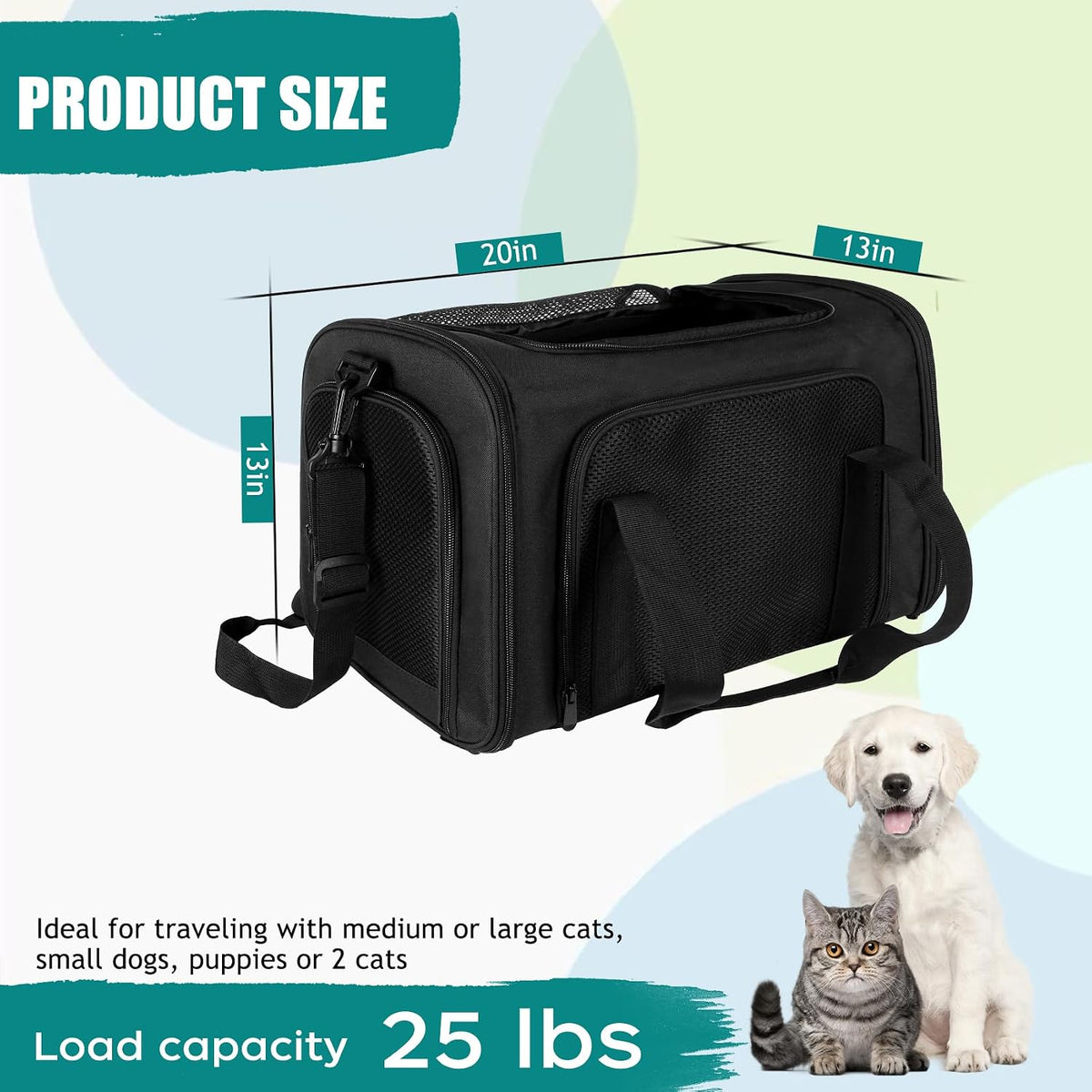 Top tasta Dog Cat Carrier Pet Carriers for Small Medium Large Cats - 20.0"L x 13.0"W x 13.0"H / Black - image 2