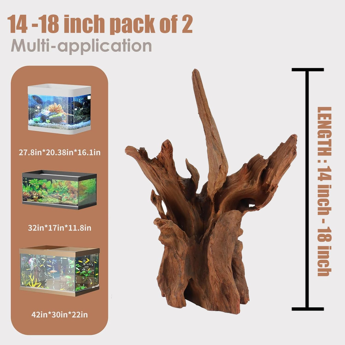 Natural Aquarium Driftwood for Fish Tank Reptile Terrariums Decor – Essentials for Fish - Large Mopani Driftwood 14 to 18 Inch (Pack of 2) - image 2