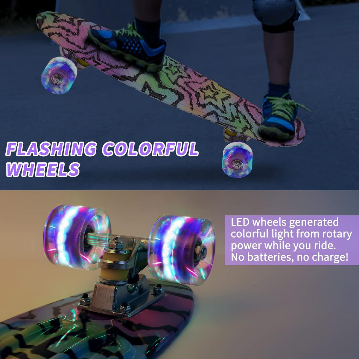 Skateboards, 22" Complete Skateboard - Purple Stars - image 2