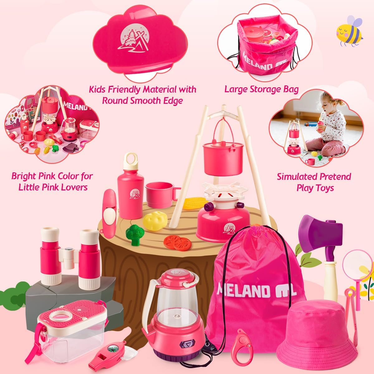 Meland Camping Play Set for Children 3-6 - Pink - image 4
