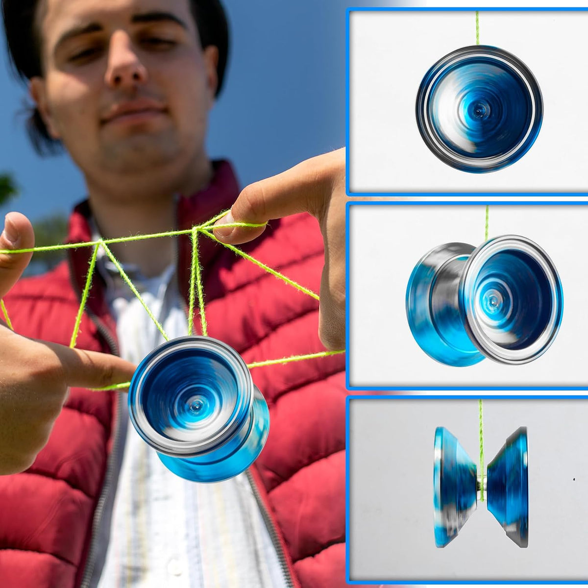 W07 yoyo Professional Metal Trick Yoyo Responsive & Unresponsive – Fun for Kids & Family - 7-Blue Silver Black - image 2