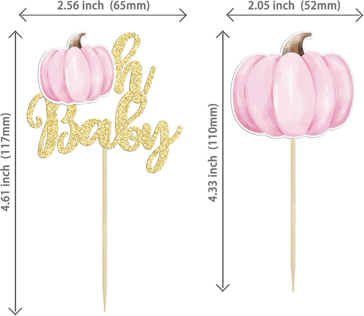 Gyufise 24Pcs Pumpkin Oh Baby Cupcake Toppers Pink Fall Pumpkin - Pink 3 - image 2