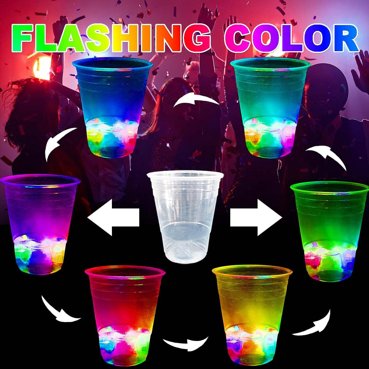 LLKMDSS light up party cups, 40 pack of 16 oz plastic cups with flashing color LED lights - view 4