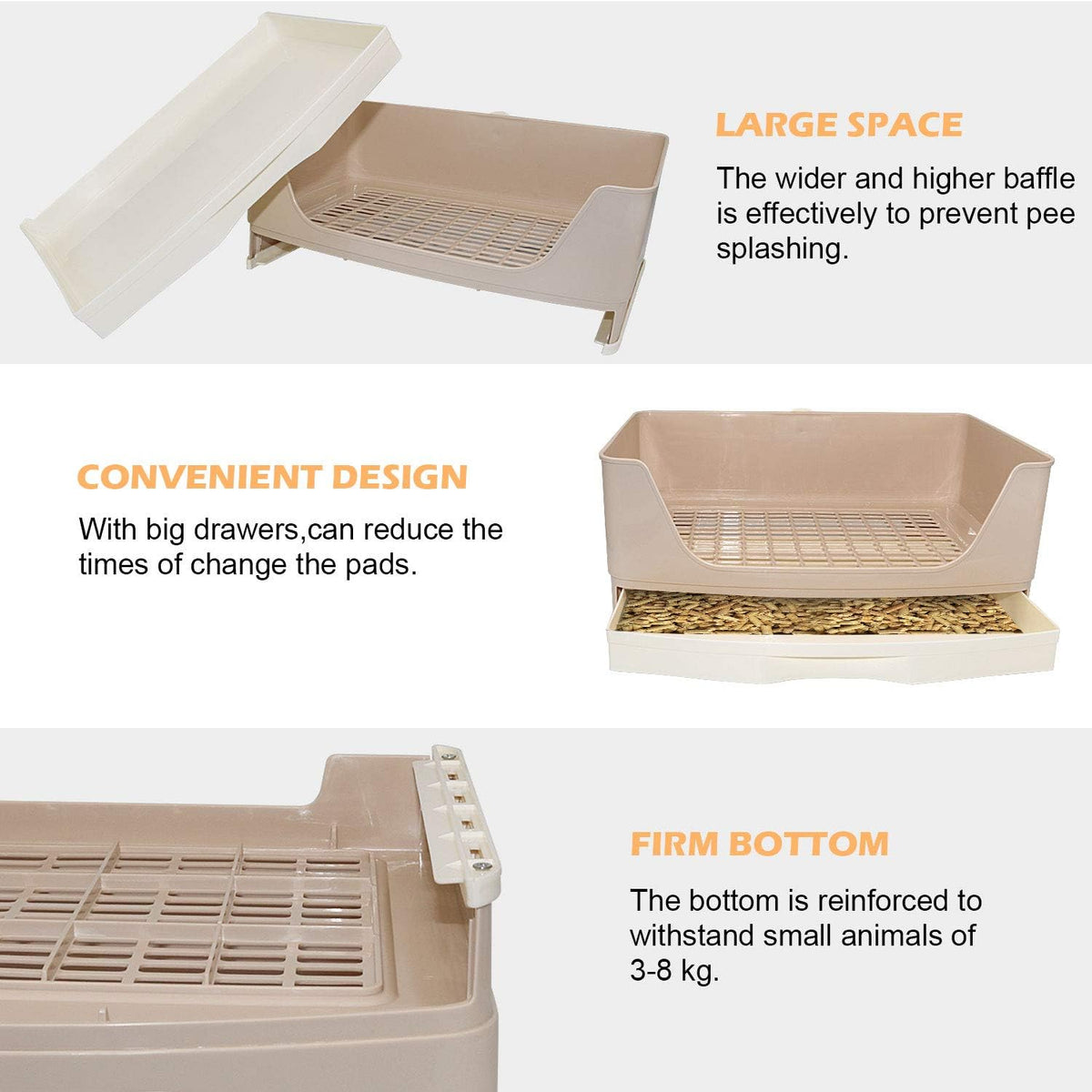Large Rabbit Litter Box, Bunny Litter Box with Drawer - White - image 4