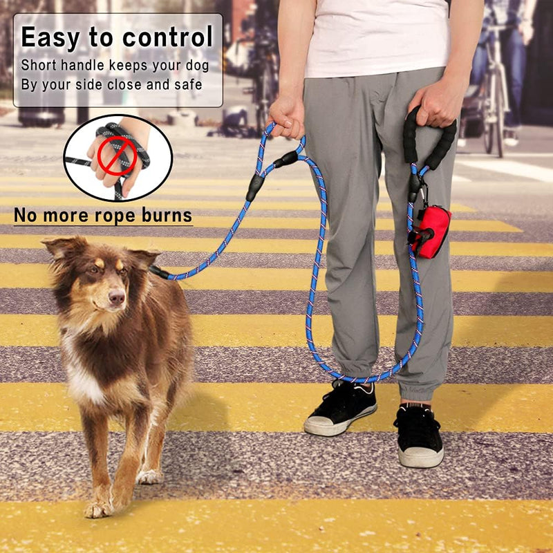 Plutus Pet Rope Dog Leash with Double Handles, Reflective - Rope-Navy Blue